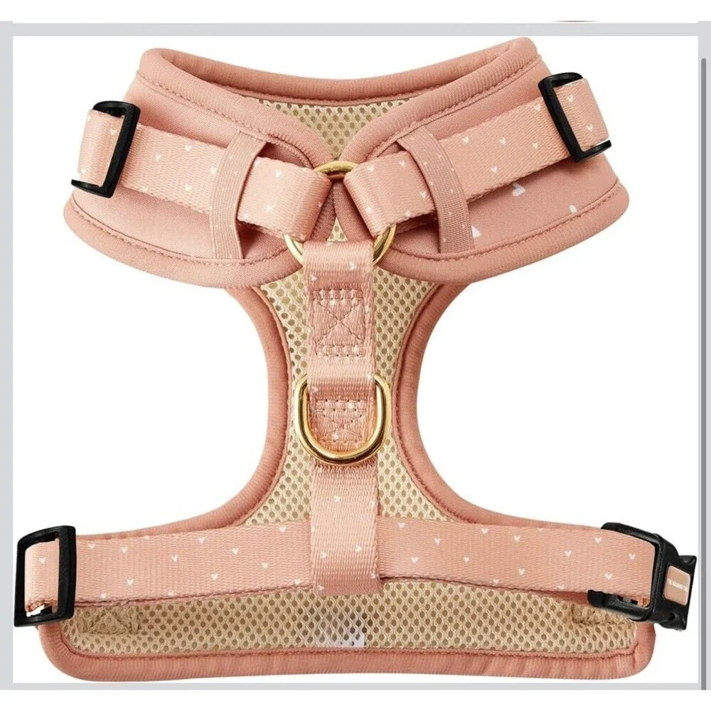 The Wagging Tail Adjustable Soft Harness for Small Dog or Cat in Pink Hearts
